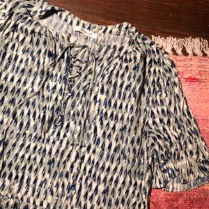 Madewell M print blouse with lace up front detail
